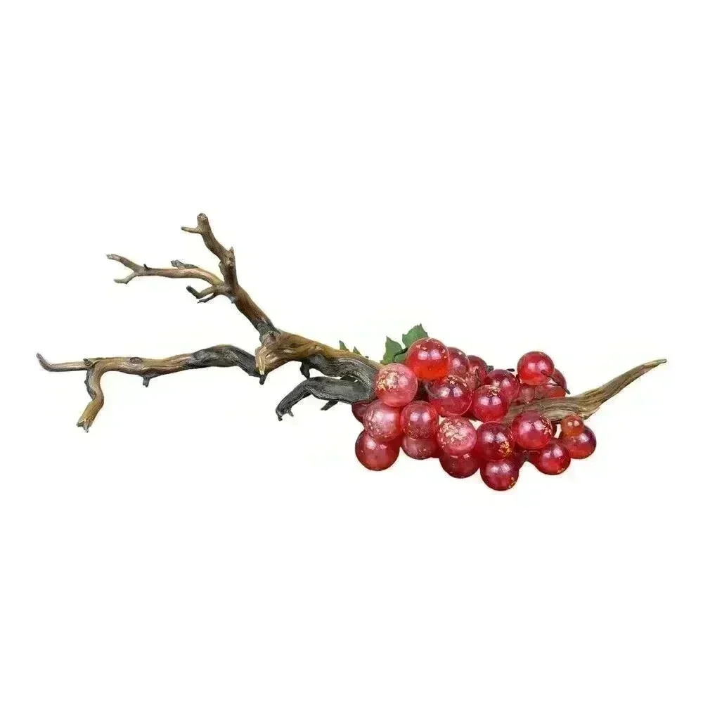 Vintage MCM Mod Violet Red & Gold Lucite Grapes Cluster Large drift wood stem - Picture 8 of 11